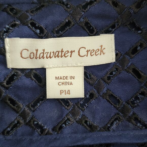 NWT $129 Coldwater Creek Womens Diamond Eyelet Jacket Navy Blue Full-Zip Sz 14P - Picture 7 of 9